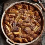 Pear Bread Pudding with Orange Cardamom Caramel Sauce