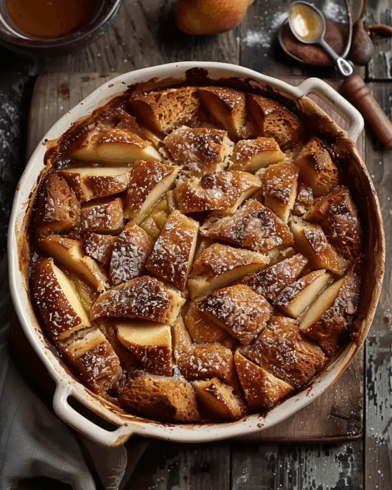 Pear Bread Pudding with Orange Cardamom Caramel Sauce