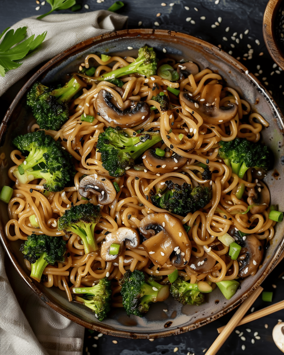 Broccoli Mushroom Ramen Noodles