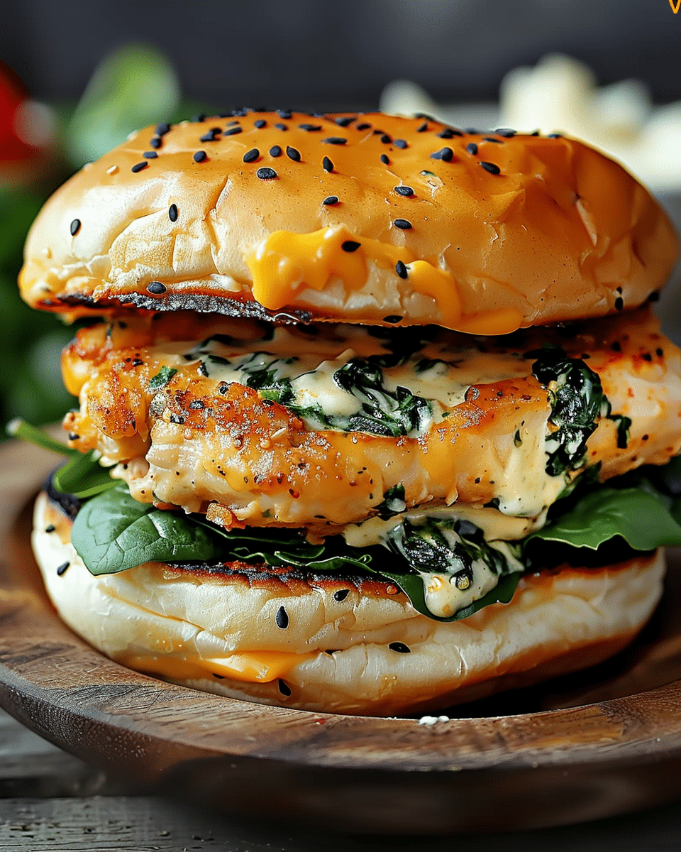 White Cheddar Spinach Chicken Burgers