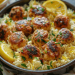 Greek Chicken Meatballs with Lemon Orzo