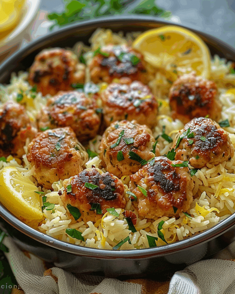 Greek Chicken Meatballs with Lemon Orzo