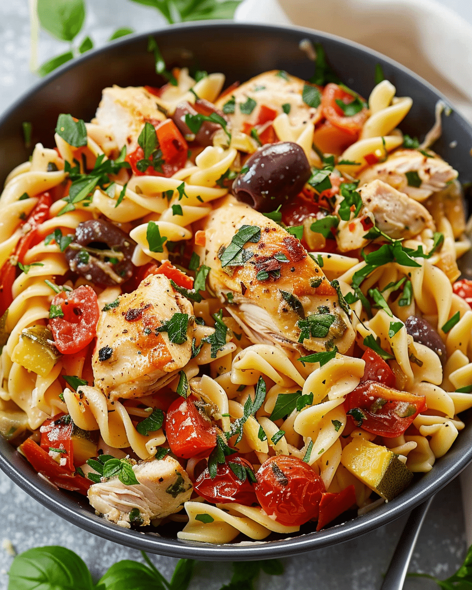 Mediterranean Chicken Pasta Salad