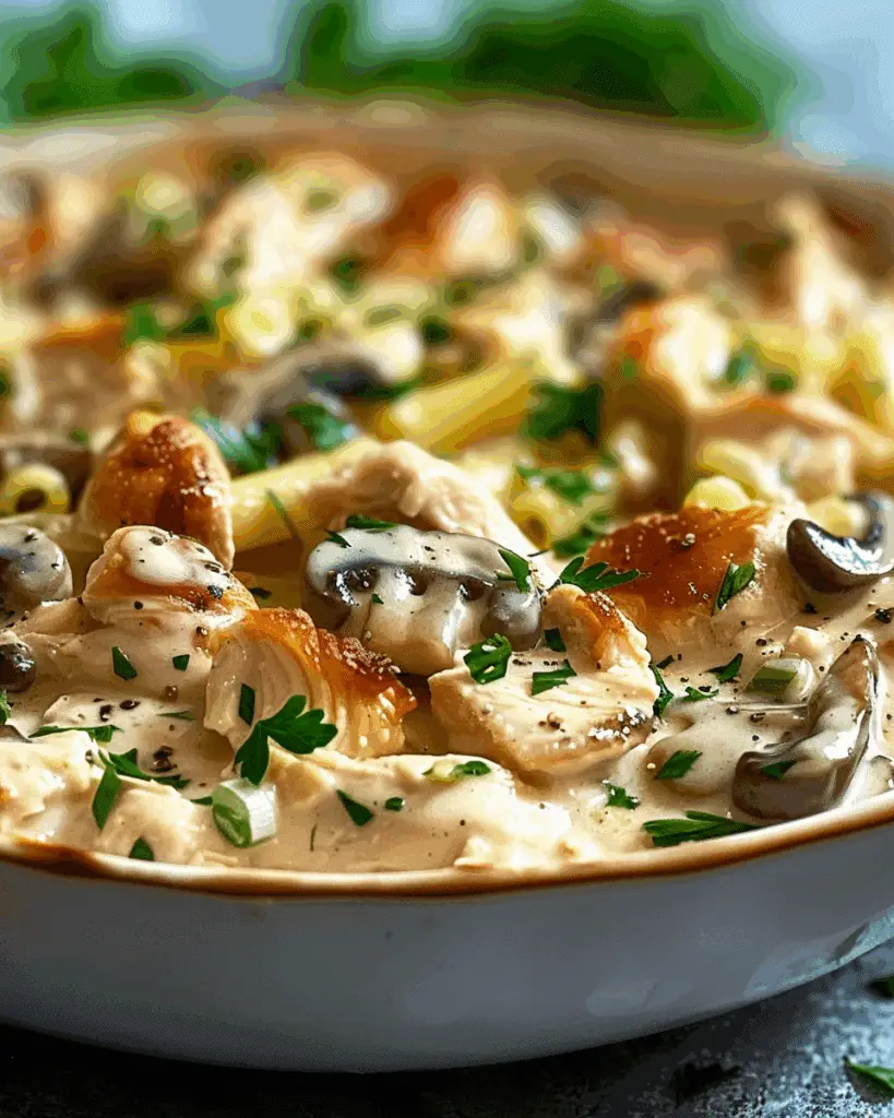 Creamy Chicken Mushroom Noodle Bake