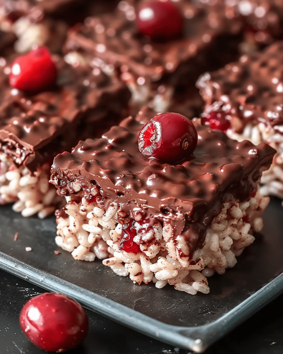 Chocolate Covered Cherry Rice Krispies Treats