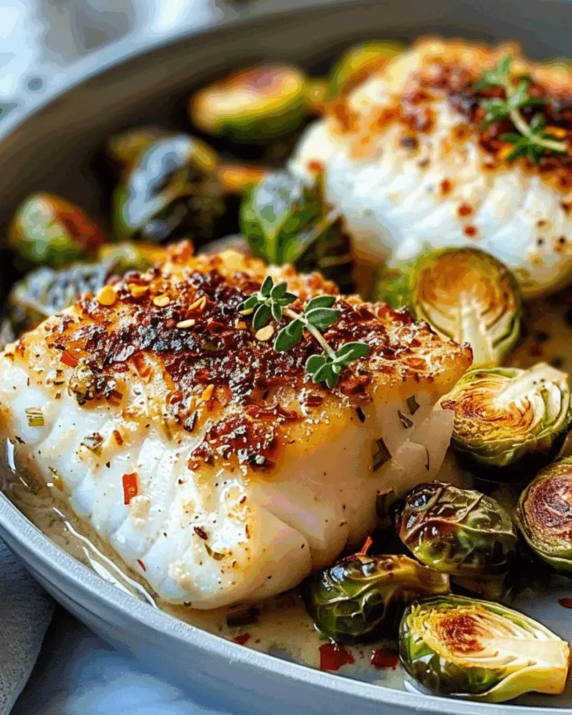Lemon Garlic Butter Cod Bowls with Roasted Brussels Sprouts