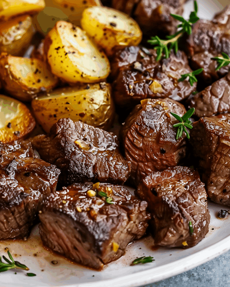 Garlic Butter Steak Bites and Potatoes