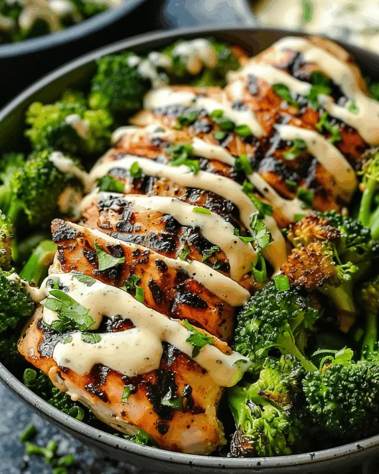 Grilled Chicken & Broccoli Bowls with Creamy Garlic Sauce
