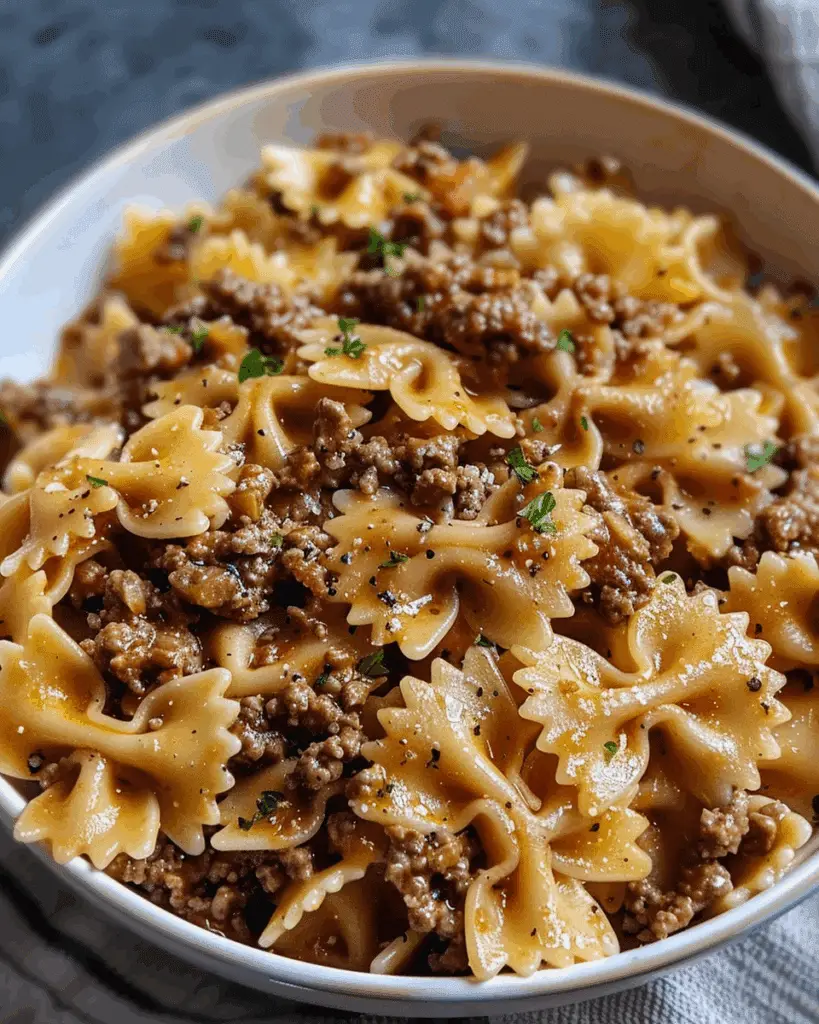 Creamy Beef Bowtie Pasta