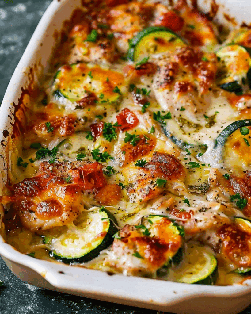 Mediterranean Chicken Zucchini Bake