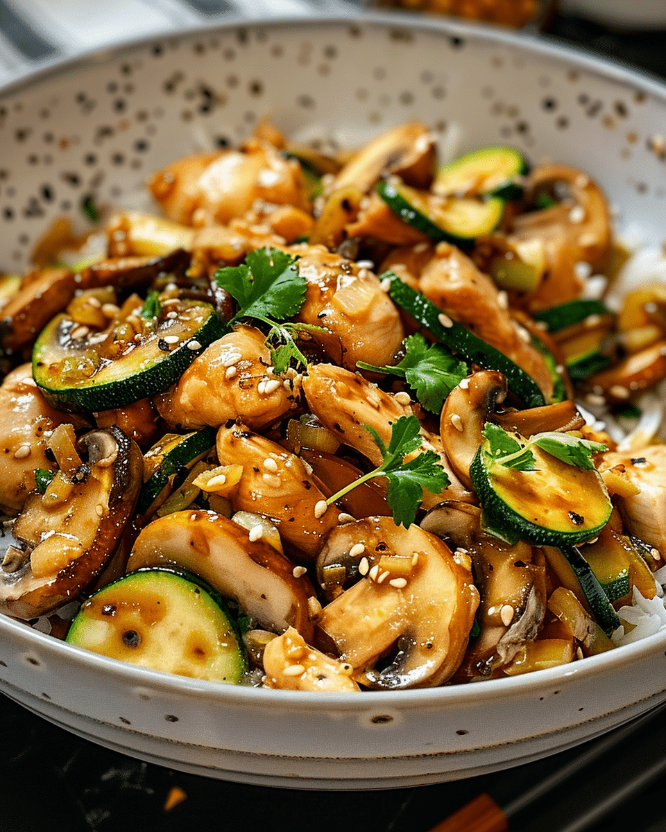 Easy Zucchini Mushroom Chicken Stir Fry