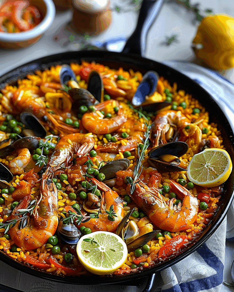 Spanish Paella with Chicken, Shrimp, and Mussels