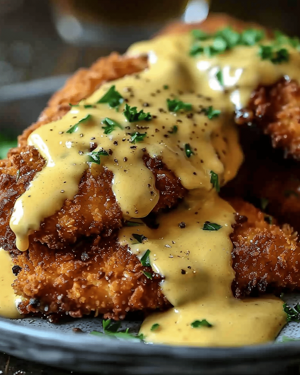 Pretzel Chicken with Mustard-Cheddar Sauce