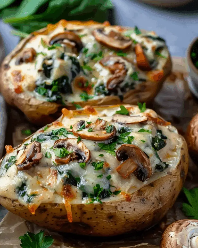Baked Potatoes with Spinach, Cheese, and Mushrooms