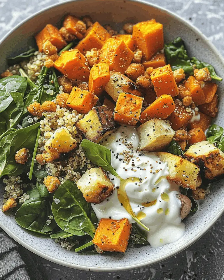 Sweet Potato Chickpea Quinoa Bowls with Tahini Yogurt Sauce