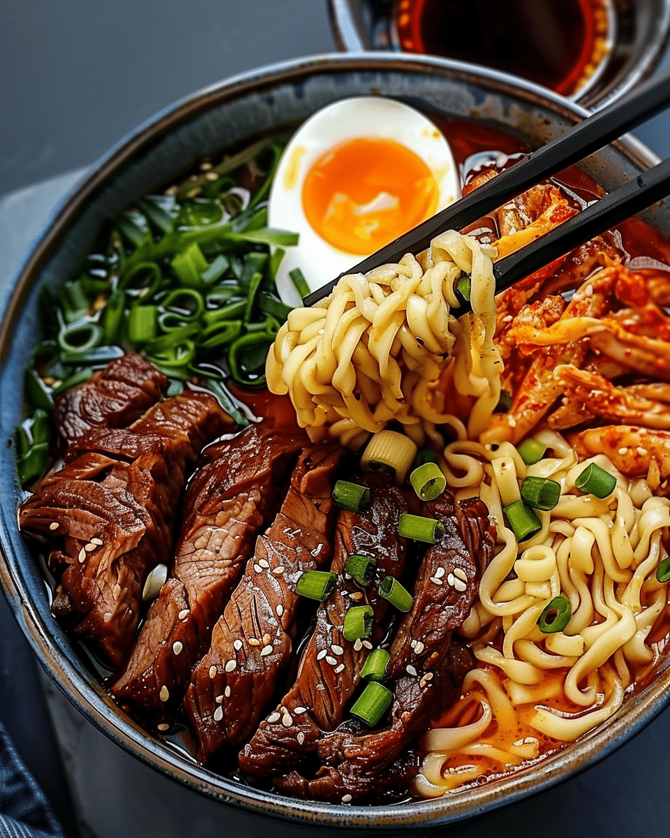 Creamy Spicy Ramen with Grilled Korean Beef