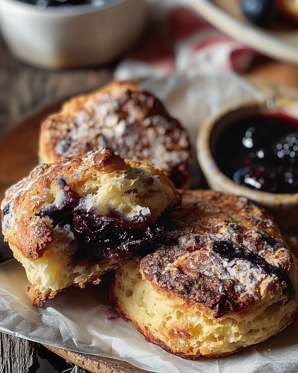 Blueberry Sourdough Cathead Biscuits with Cinnamon Crunch Topping