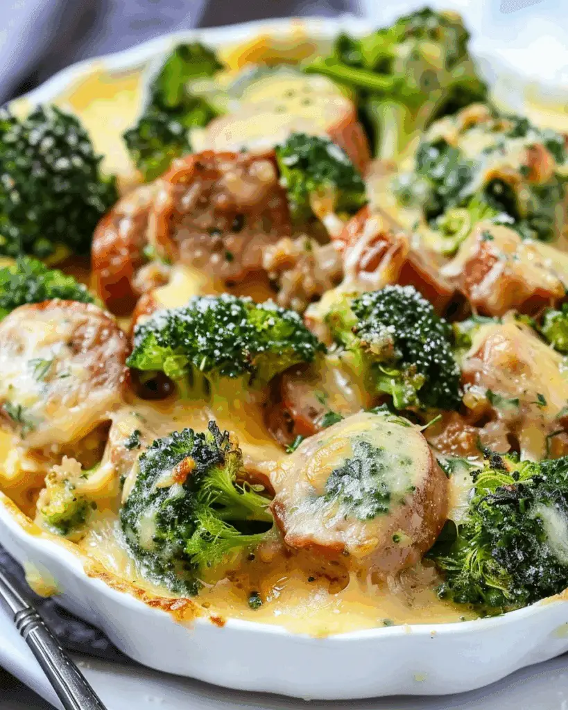 Cheesy Broccoli Cauliflower and Smoked Sausage Bake