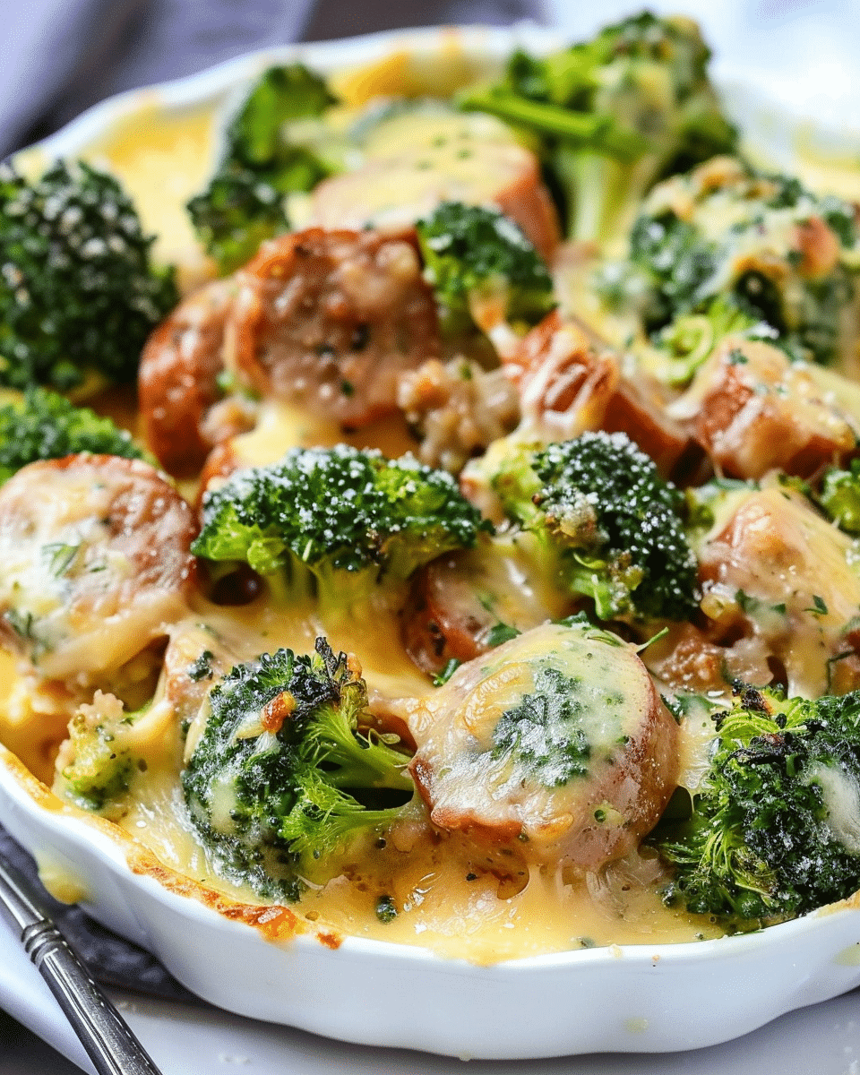 Cheesy Broccoli Cauliflower and Smoked Sausage Bake