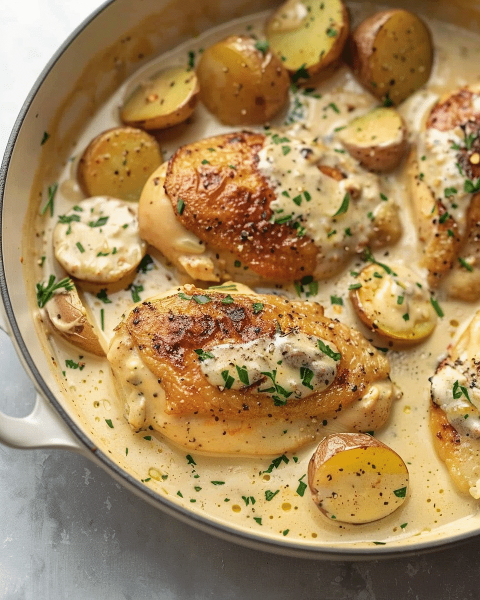 Dijon Cream Chicken with Roasted Baby Potatoes