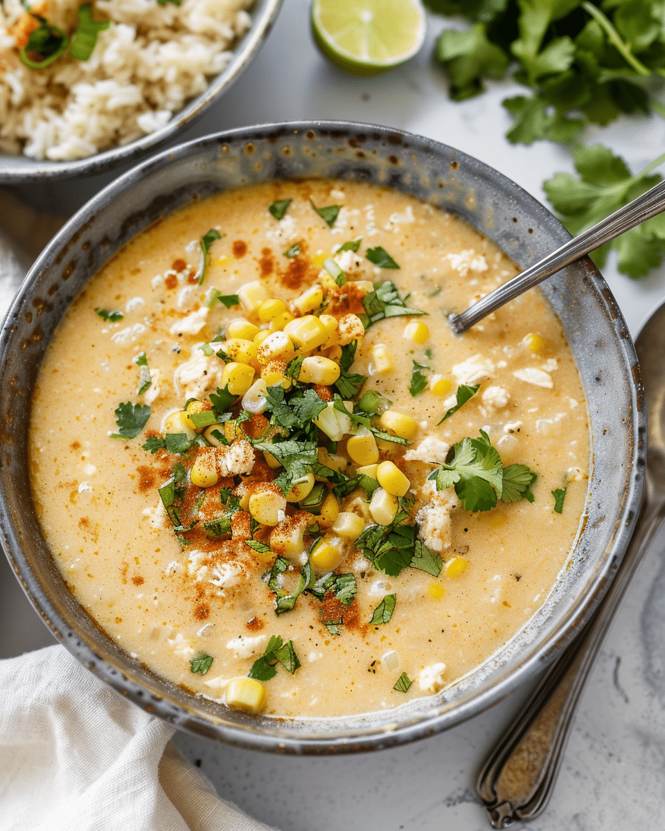 Creamy Chicken Tortilla Soup with Fire-Roasted Corn
