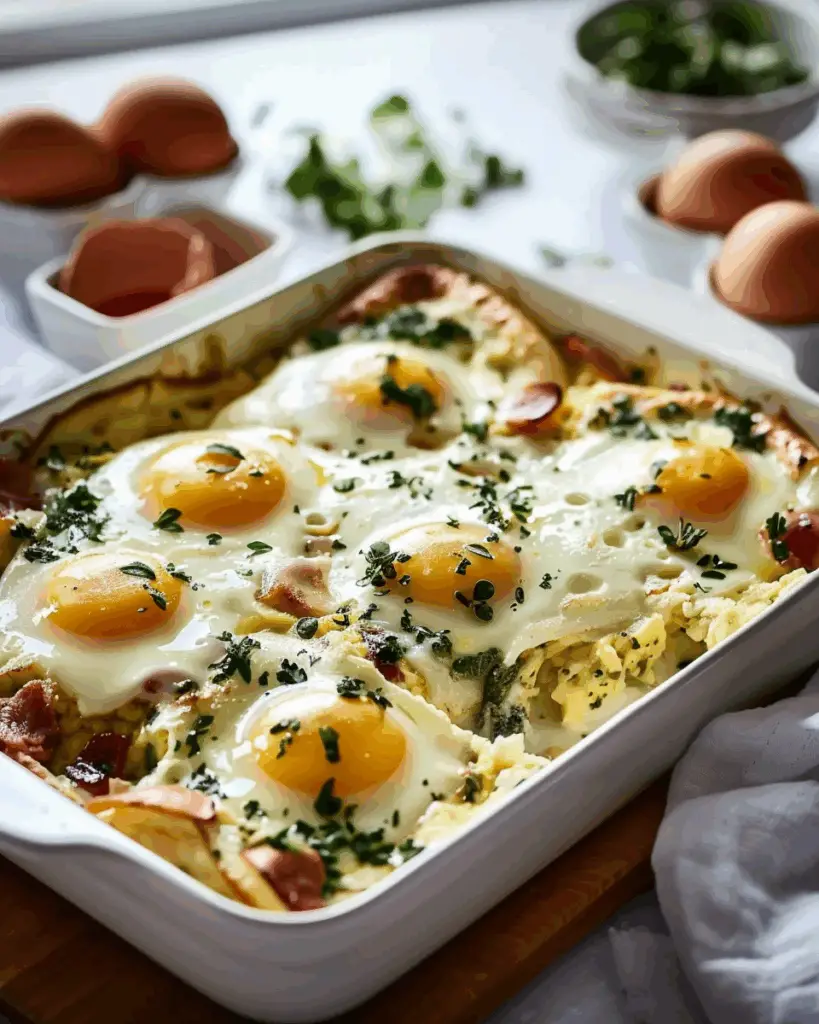 Hollandaise Breakfast Casserole with Turkey Bacon & English Muffins