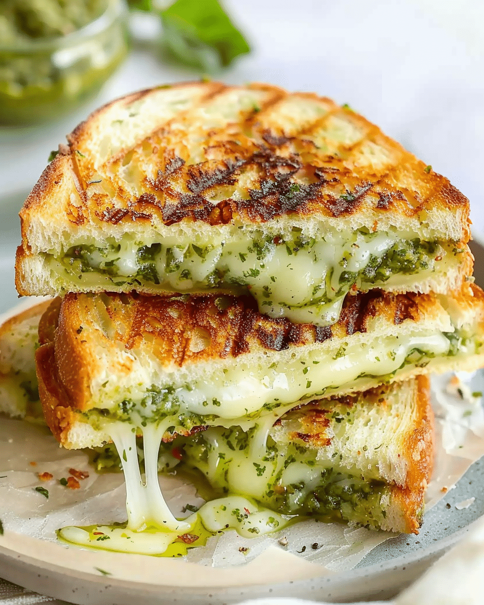 Grilled Mozzarella, Pesto & Beef Bacon Sandwiches