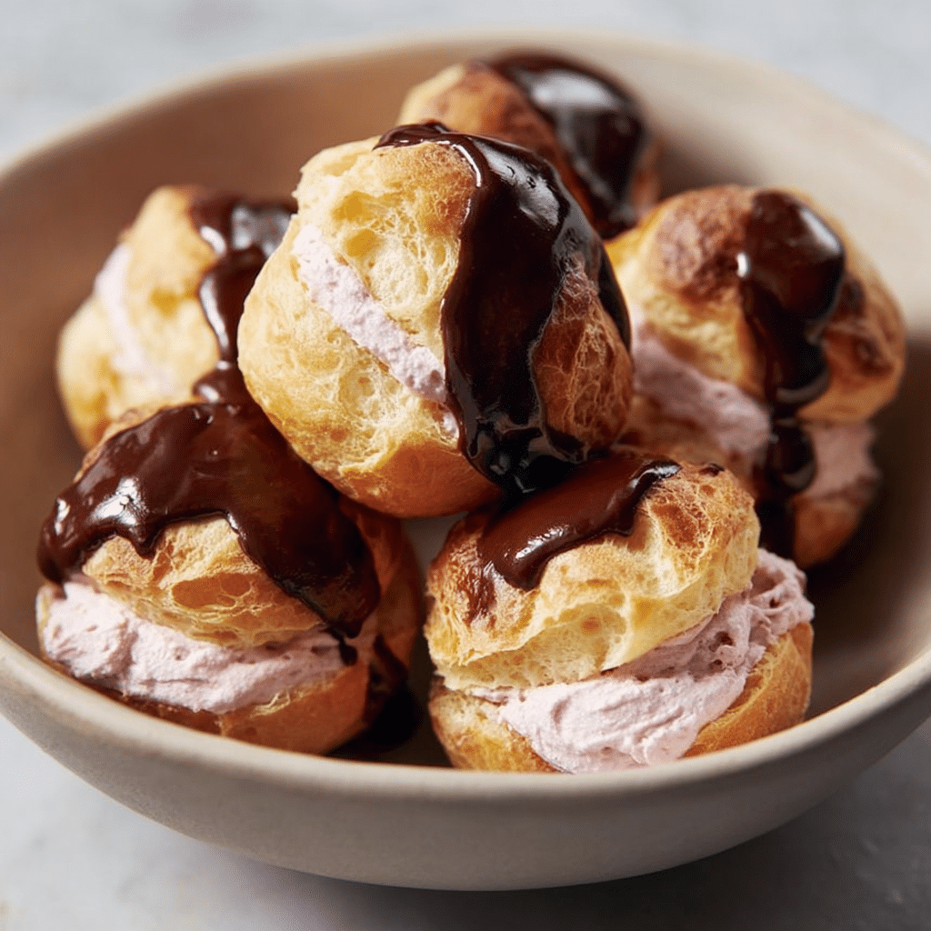 Profiteroles (Cream Puffs with Chocolate Sauce)