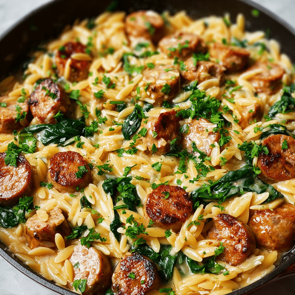 Creamy Chicken Sausage Orzo Recipe - Recipe Image