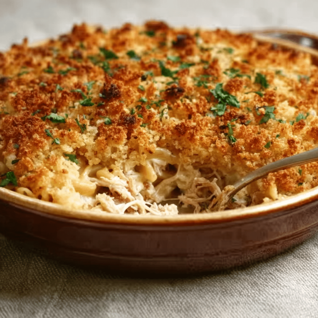 Spread the creamy chicken mixture evenly into the prepared baking dish Recipe - Recipe Image