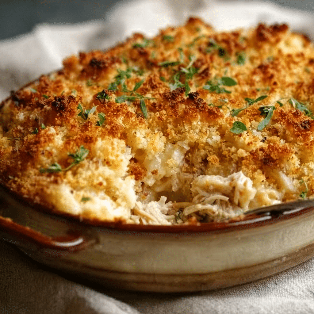 Spread the creamy chicken mixture evenly into the prepared baking dish Recipe