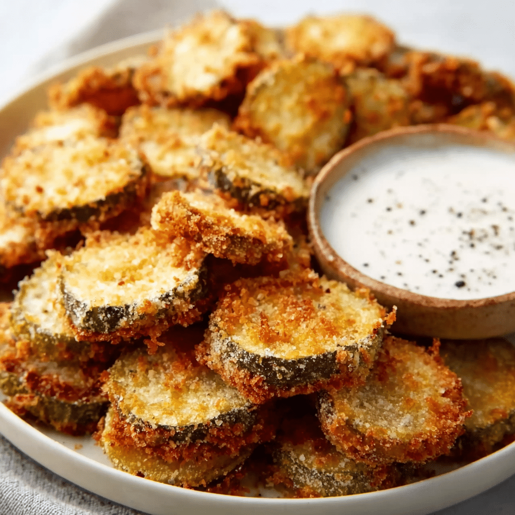 Crispy Fried Pickles with Dipping Sauce Recipe - Recipe Image