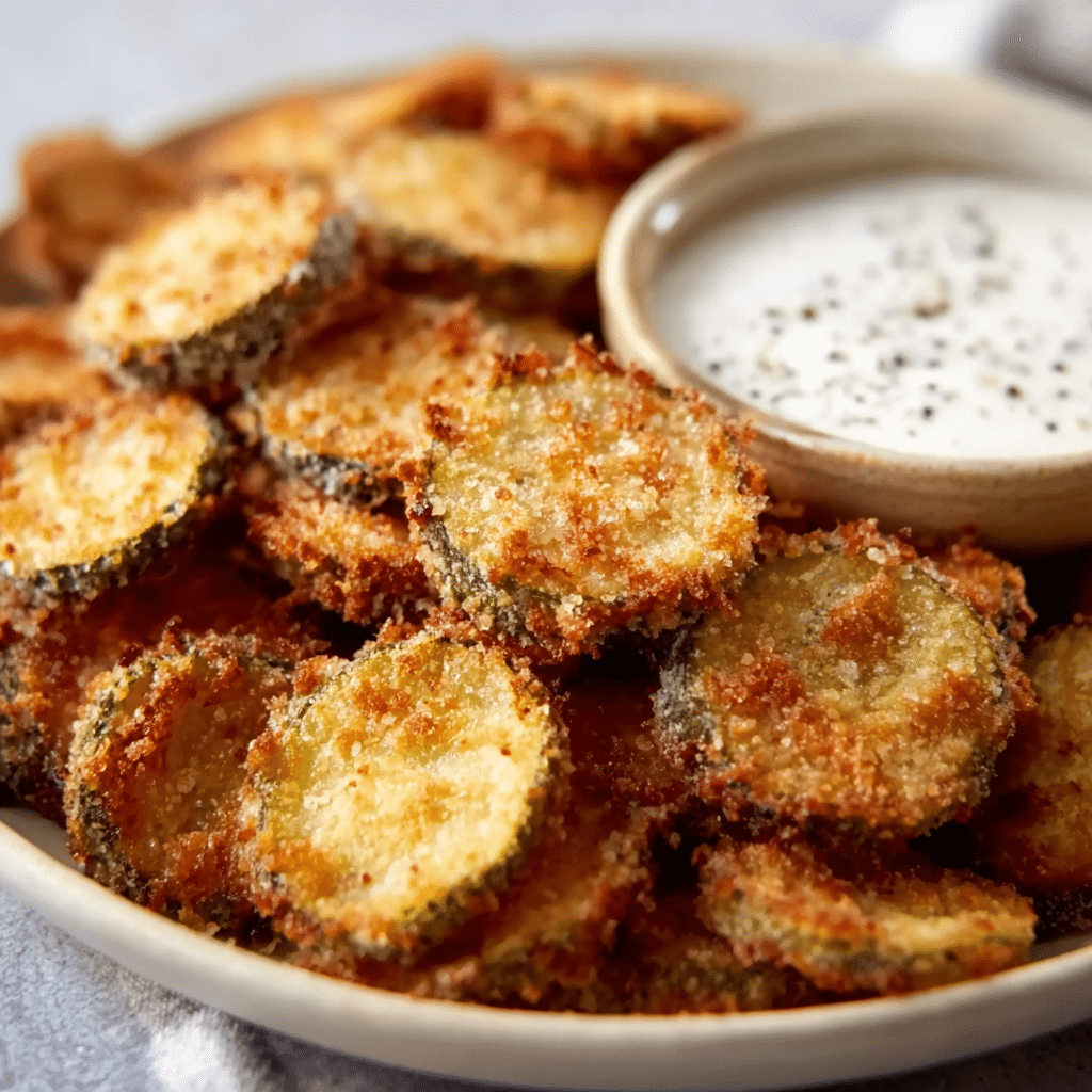 Crispy Fried Pickles with Dipping Sauce Recipe - Recipe Image