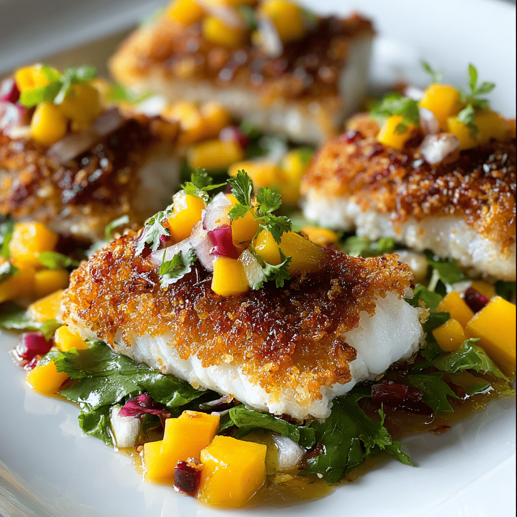 Coconut Crusted Fish with Mango Salsa Recipe - Recipe Image