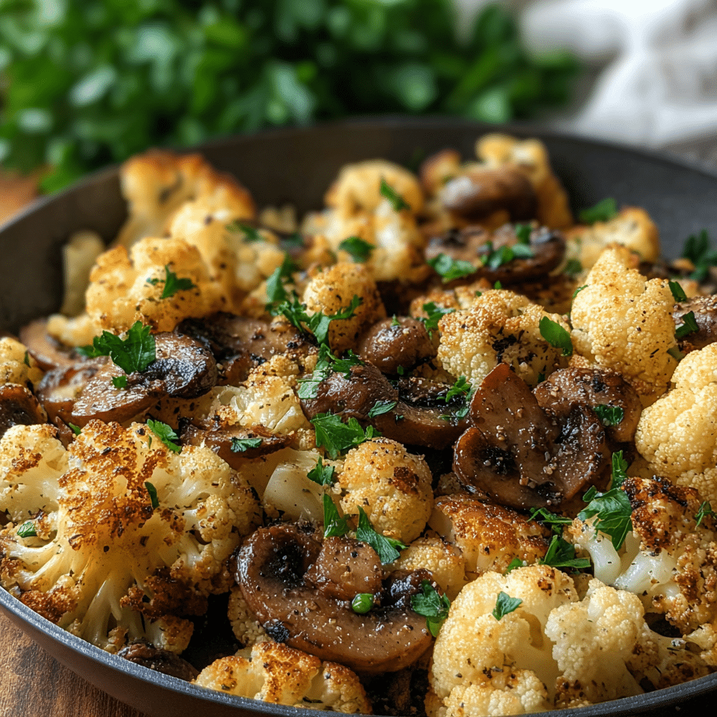 Garlic Butter Mushroom Cauliflower Skillet Recipe - Recipe Image