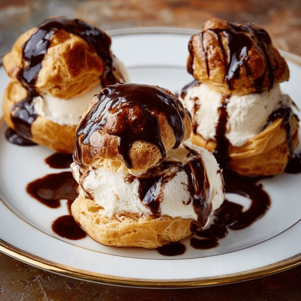Profiteroles (Cream Puffs with Chocolate Sauce)
