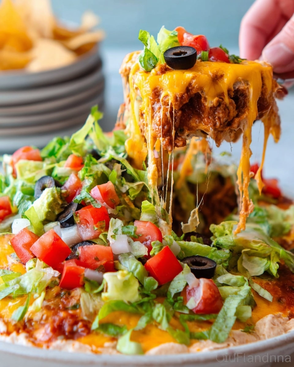 A white bowl filled with a layered dish that includes seasoned ground beef at the bottom, topped with melted yellow cheese that is slightly stringy, then a layer of bright yellow nacho chips partially covered by slices of fresh green lettuce, chopped red tomatoes, and a dollop of white sour cream. The vibrant colors of the lettuce and tomatoes contrast with the rich brown beef and melted cheese, creating a fresh and hearty look. The dish has a mix of textures from the soft beef to the crunchy nacho chips and crisp vegetables, all set on a white marbled background. photo taken with an iphone --ar 4:5 --v 7
