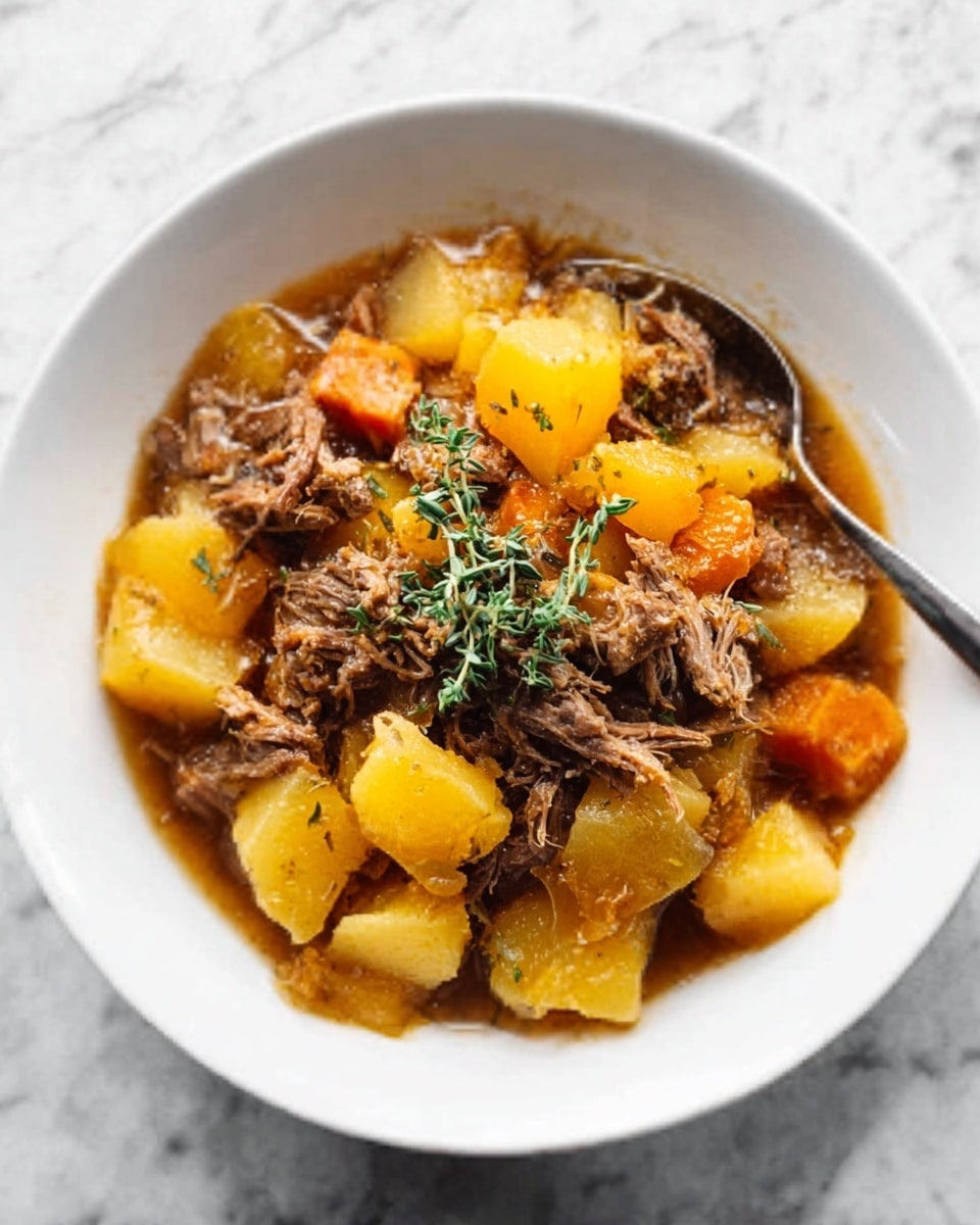 The image shows a white plate with a single piece of raw red meat with marbling placed in the center. Around the plate, there are small white bowls: one filled with a dark brown liquid, another with light yellow butter sliced into chunks, and a third with a clear yellow liquid. Also nearby is a small white bowl filled with white salt or seasoning. A silver slow cooker is visible in the top left corner, and a dark gray cloth rests on the white marbled surface near the plate. The photo taken with an iphone --ar 4:5 --v 7