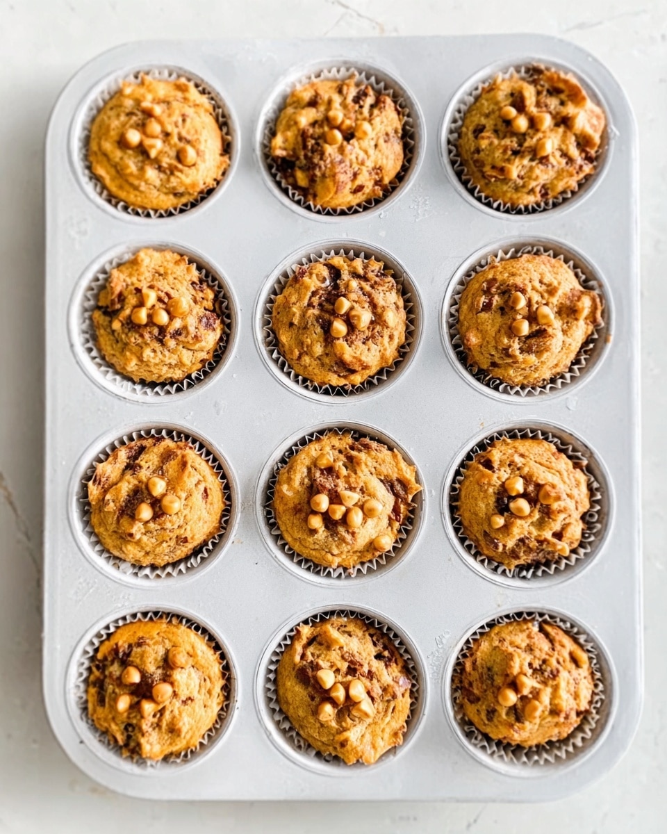 The image shows twelve muffins in a white muffin tray, each muffin topped with small golden nuts. The muffins have a light golden-brown color with a slightly rough texture, and the nuts add a crunchy look on top. The white tray sits on a white marbled surface, creating a clean and bright setting. The muffins are evenly spaced, and the lighting highlights their warm, fresh-baked appearance. Photo taken with an iphone --ar 4:5 --v 7