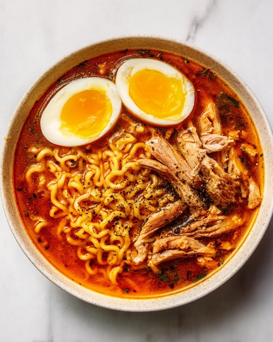 A pile of cooked yellow noodles mixed with scrambled eggs and diced onions sits on a white plate. The noodles are curly and look soft, with the eggs broken into irregular, fluffy pieces spread evenly throughout. Small bits of green herbs are sprinkled on top and around the dish, adding a touch of color. The plate rests on a white marbled surface with a cloth featuring blue and white patterns partially visible on the left side. Photo taken with an iphone --ar 4:5 --v 7