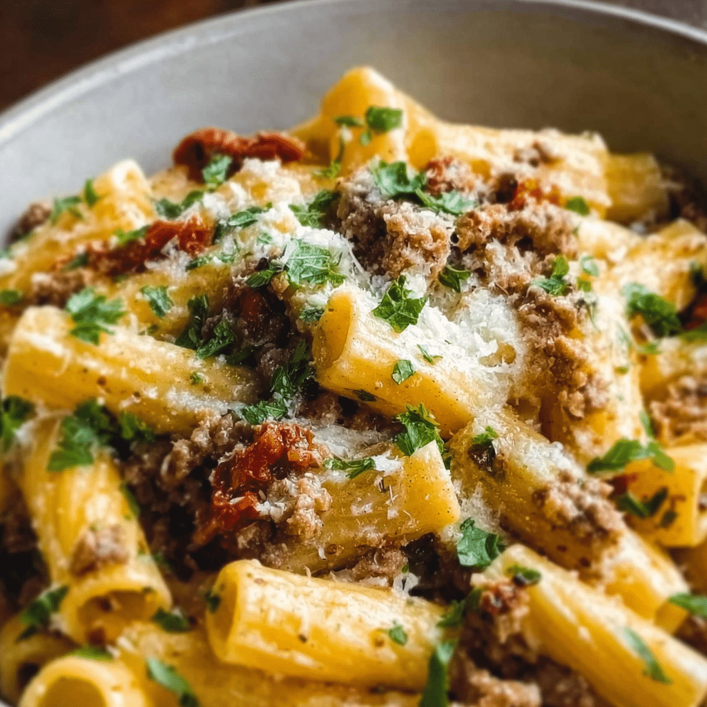 Creamy Italian Sausage Sun-Dried Tomato Pasta Recipe - Recipe Image