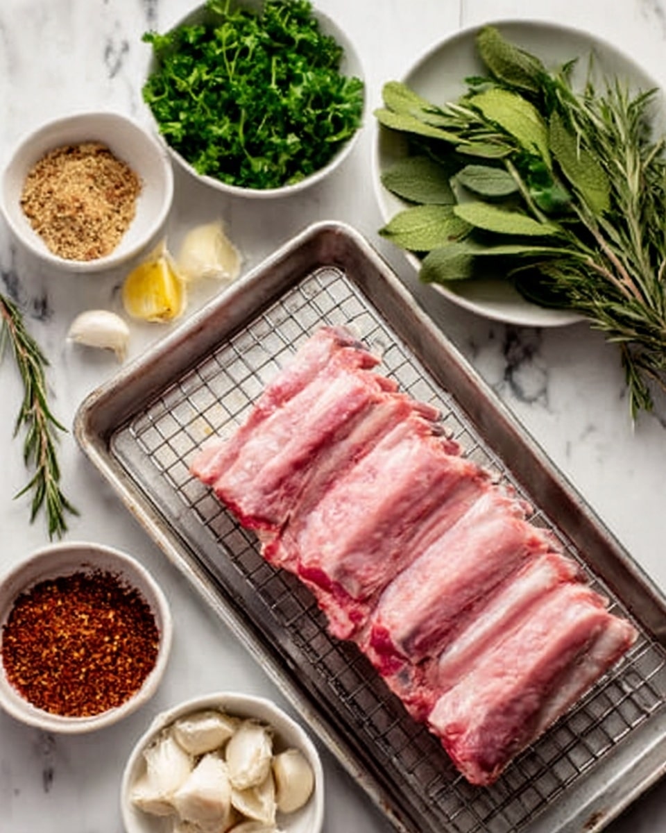 The image shows a large, cooked ham with a shiny brown crust and a pink interior sitting on a white marbled round plate. Around the ham are several orange slices, small green olives, and sprigs of purple herbs, placed evenly in a circle. Two slices of the ham lie in the front right side of the plate. Next to the main plate, there is a smaller white plate holding two slices of ham and green lettuce leaves, with a gold fork placed on the edge. A glass of light amber liquid and a bottle with a pink label are positioned in the upper left corner on a white marbled surface. The photo is taken with an iphone --ar 4:5 --v 7