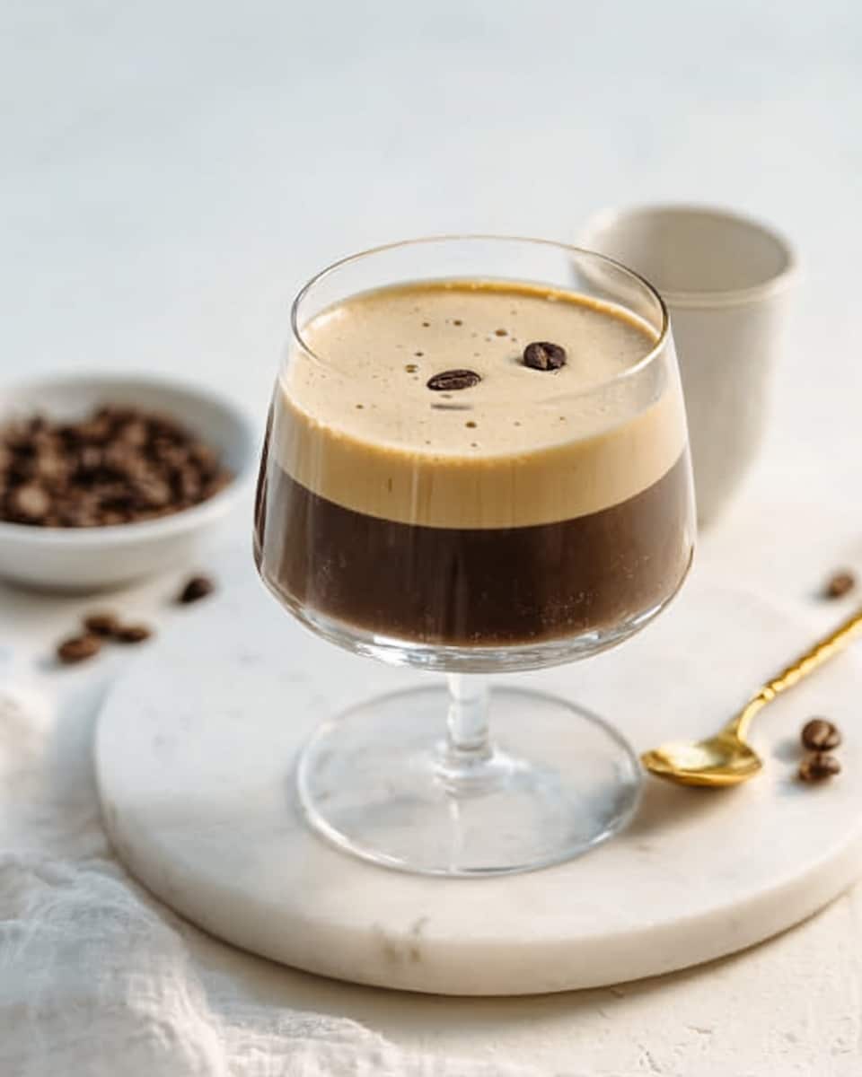 The image shows five containers arranged on a white marbled surface with a white textured background. On the left, there is a clear glass jar filled halfway with dark brown liquid, followed by a small clear glass bottle filled almost fully with white milk. In the center is a medium-sized amber brown bottle with a copper-colored lid. Behind these, there is a tall clear glass container with vertical ridges and a shiny rose gold metal top. On the right, there is a tall clear glass bottle filled with a dark reddish liquid, sealed with a white stopper held by a metal clasp. A few coffee beans are scattered in front of the bottles, and a small white bowl sits on the right side of the arrangement, empty. Photo taken with an iphone --ar 4:5 --v 7