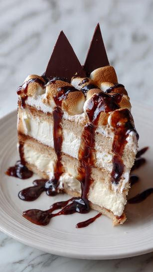 The image shows a square piece of dessert on a white plate, placed on a white marbled surface. The dessert has three layers: the bottom layer is a light brown, textured base that looks crunchy; the middle layer is creamy white with a smooth texture, spread evenly on top of the base; the top layer is decorated with small chunks of nuts scattered over the creamy layer. A fork is inserted into the center of the dessert, held by a woman's hand, lifting it slightly. In the background, there are more pieces of the same dessert on similar white plates, slightly out of focus. Photo taken with an iphone --ar 4:5 --v 7