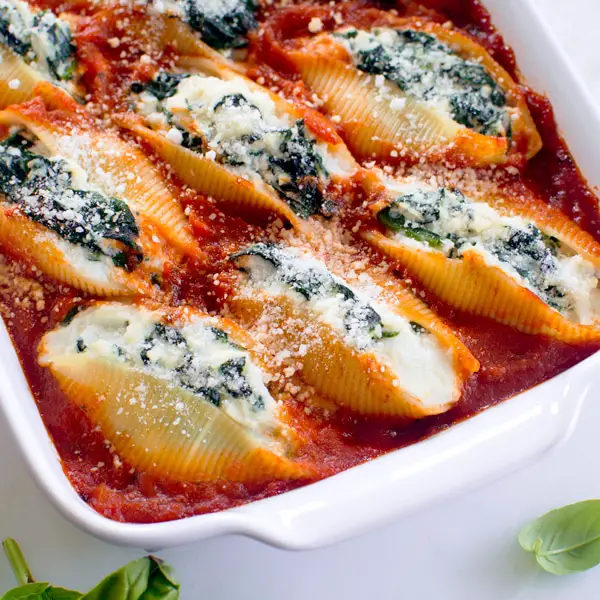 Spinach and Ricotta Stuffed Shells Baked in Marinara Recipe