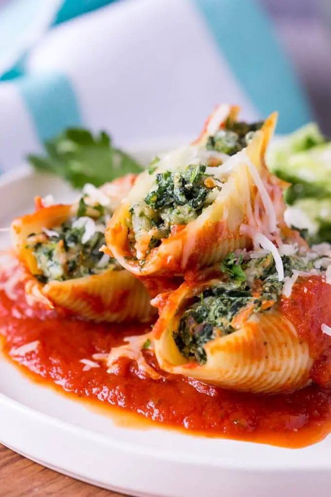 Spinach and Ricotta Stuffed Shells Baked in Marinara Recipe - Recipe Image