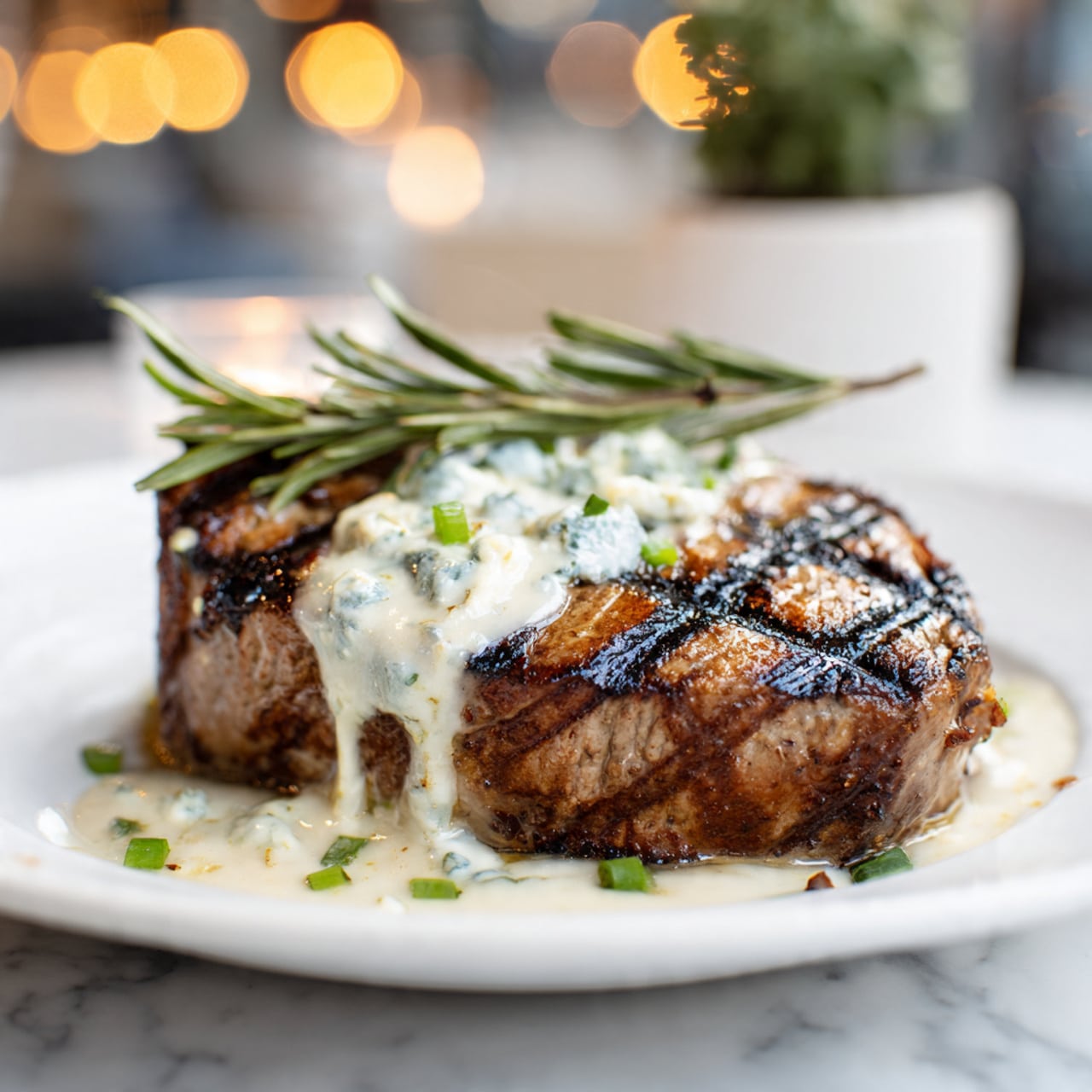 Grilled New York Strip with Blue Cheese Butter Recipe - Recipe Image
