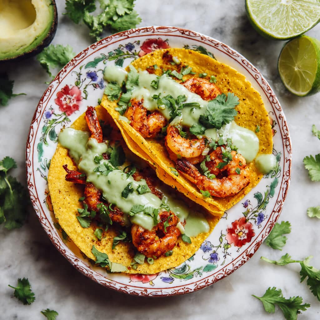 Shrimp Tacos with Avocado Lime Sauce Recipe
