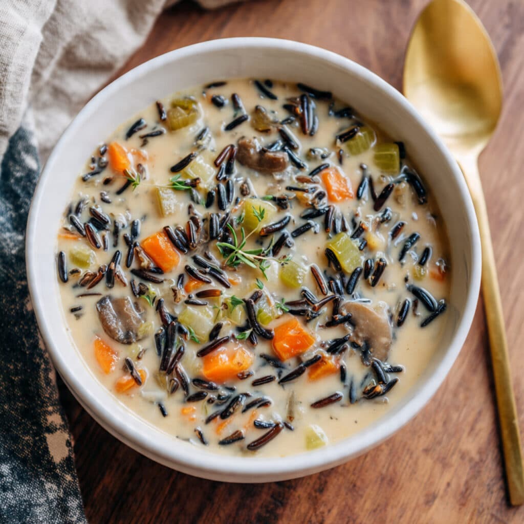Creamy Wild Rice Soup with Vegetables and Herbs Recipe