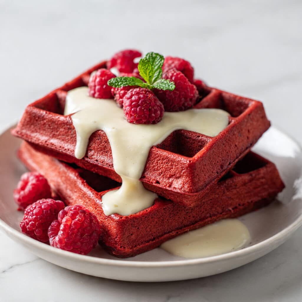 Red Velvet Waffles with Cream Cheese Drizzle Recipe